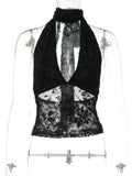FDYOUI Woman Clothes Elegant Bandage Mesh Corset Tops 2026 Female Halter V-neck Lace-up Tank Top Black T-shirt Y2K Streetwear