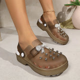 Pearls Bow Decor Platform Mules Sandals Women 2026 Anti Slip Sole Slip On Clogs Shoes Woman Breathable Thick Botom Beach Sandles