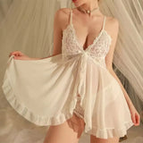 2 Pieces Women's Sleepshirts Sexy Lace Patchwork Camisola Lingerie Nighty Wedding Dress Pijamas Solid Slim Soft V Neck Nightgown
