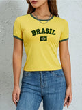 Summer Women's Casual T-shirt Short Sleeve Round Neck Slim Fit Cropped Tee Tops Shirts Streetwear