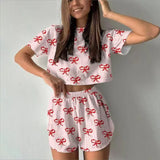 Summer Sleepwear Women's Two-pieces Pajamas Set Breathable Printing Casual Short Sleeved Tops and Shorts Sets Loungewear