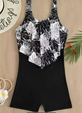 2026 Ruffle Printed Swimsuit One Piece Black Swimwear Women Bathers Bathing Swimming Swim Suit Female Beachwear