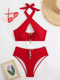 Halter Cut Out High Waist Bikini Female Swimsuit Women Bandeau Swimwear Two-pieces Bikini set Bather Bathing Suit Swim Beachwear