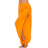 Hip Hop Style Yoga Dance Pants Women Harem Pants High Waist Side Slit Design Wide Leg Casual Trousers Solid Color