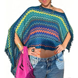 Combhasaki Women Knitwear Bikini Cover-up See-through Solid Off Shoulder Irregular Triangle Hem Loose Pullover Summer Beach Tops