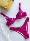 Shiny PU Faux Leather Bikini 2026 Push Up Swimsuit Women Swimwear Female Two-pieces Bikini set Bra Cup Bather Bathing Suit Swim