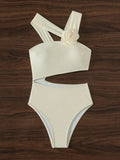 sexy 3D flower skew collar swimsuit one piece bikini hollow waist thong swimwear bodysuits women biquini bathing suits tankini