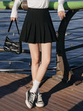 Women High Waist Pleated Skirt with Safety Shorts, Black A Line Mini Skort for Casual Office School Style Outfits