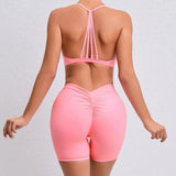 Women's 2-Piece Yoga Sets High Waist Seamless Shorts  Hip-Lifting & Backless Gym Leggings Quick Dry Workout Fitness Suits