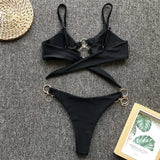 Metal Rings Leopard Brazilian Bikini Women Swimwear Female Swimsuit Two-piece Bikini set Thong Bather Bathing Suit Swim V1441