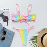 2026 New Sexy Bikini Women Drawstring Rainbow Butterfly Print Swimwear Swimsuit Female Bikinis Set Bathing Suit Banadores Mujer