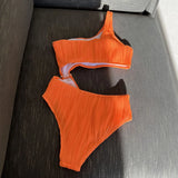 Wrinkled Asymmetric One Shoulder Female Swimwear One Piece Swimsuit Women Monokini Bather High Cut Out Bathing Suit Swim Lady