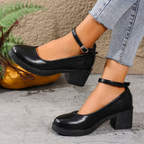Black Thick Heeled Mary Jane Shoes Women Plus Size 42 Ankle Buckle Platform Pumps Woman Office Pu Leather High Heels Shoes Mujer