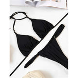 PU Pleated Ruched Bikinis Mini Micro Thong Bikini Women Swimwear Female Swimsuit Two-pieces Bikini Set Halter Bathing Suit Swim