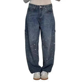 Women's Straight Leg Denim Pants High Waisted Baggy Wide Leg Bling Jeans Casual Sparkly Harem Jeans for Streetwear