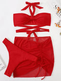 3 PCS Mesh Skirt Halter Wrap Around Bikini Female Swimsuit Women Swimwear Three-pieces Bikini Set Bathing Suit Swim Beachwear