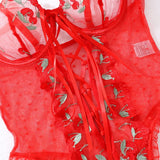 Toucheart Sexy Interesting Lingerie Red Lace Body Sissy Open Crotch Hot Sexy Adult Womens Clothing Fancy Floral Lace Up Tights