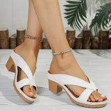 Mix Color Clip Toe Thick Heel Sandals Women Summer Cross Band High Heels Slippers Woman 2025 Lightweight Casual Flip Flops Mujer