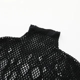 Women Sheer Mesh Long Sleeve Beach Cover Up, Sexy See-Through Fishnet Dress, Solid Bodycon  For Summer Beach Party