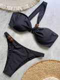 Asymmetrical One Shoulder Bikini Women Swimwear Female Swimsuit Two-pieces Bikini Set High Cut Leg Bather Bathing Suit Swim Lady