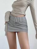 WOMENGAGA Spicy Girl Wide Belt Low Waist Short Skirt Women Safety Skorts Mini Short Skirt Summer New Half Skirt Fashion AH7O