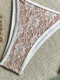 Embroidery Mesh Lace Halter Bikini Female Swimsuit Women Swimwear Two-pieces Bikini Set High Cut Bathing Suit Swim Beach Wear