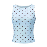 Women Dot Print Tank Tops Summer Crew Neck Sleeveless Classic Slim Fit Crop Vest