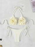 XS - L Halter 3D Flower Bikini Women Swimwear Female Swimsuit Two-pieces Bikini Set High Cut Bather Bathing Suit Swim Beachwear