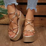 2026 New Chunky Platform Gladiator Sandals Women Gold Elastic Band Wedge High Heel Sandals Woman Plus Size 43 Summer Sandles