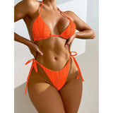 Sexy Wrinkled Halter Brazilian Bikini Female Swimsuit Women Swimwear Two-Pieces Bikini Set Bather Bathing Suit Swim Lady V4101