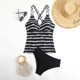 2026 Strappy Tankini Set Two Pieces Swimsuit Women Striped Swimwear Female Bathers Bathing Swimming Swim Suit Beachwear XXL