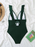 2026 Ruffle Swimsuit One Piece Solid V-neck Backless Swimwear Women Bathing Swimming Swim Suit Female Padded Beach Wear Summer