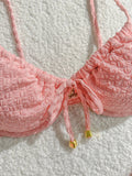Sexy Pink Bikini Set 2026 Women Front Tie Push Up Underwire Bra Thong Swimsuit Summer Bathing Suit Holiday Two Piece Swimwear