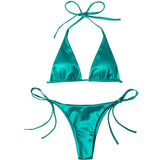 Sexy Satin Halter Brazilian Padded Bikini Female Swimsuit Women Swimwear Two-Pieces Bikini Set Bather Bathing Suit Swim V4966S