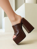 Sexy High Heels Women Slippers Platform 2026 Summer Slides Mules Shoes Leather Black White Red Sandals Large Size Brand