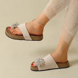 Fashion Crystal Flower Platform Slippers Women 2026 Summer Clip Toe Thick Sole Sandals Woman Plus Size Anti Slip Outdoor Slides