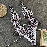 Leopard Deep V Neck Wrap Around High Cut Women Swimwear One Piece Swimsuit Female Monikini Tummy Cut Out Bathing Suit Swim Lady