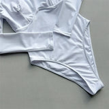 2026 Long Sleeve With Zipper Solid Women Swimwear One Piece Swimsuit Female Padded High Leg Cut Bather Bathing Suit Swim V7752