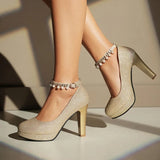 Elegant String Beads Women Wedding Shoes Bride Thin High Heels Gold Silver Pink 2026 Autumn Spring Plus Size 34-43 Lady