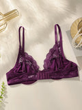 Purple lace brassere ribbon steel ring anti sagging bra retro French style Lingerie sexy women's underwear HR2635
