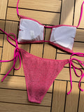 DEKA Women Mini Lace-up Bikini Set Pleated Bandeau Swimsuit Female Thong Swimwear Bather Swimming Beachwear Bathing Suit