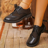 Fashion Woven Low Heel Pu Leather Shoes Women British Style Round Toe Lace Up Oxford Shoes Woman Plus Size 42 Breathable Flats