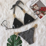 9 Colors Sexy Bikini Women Shining Fabric Golden Rhinestone Chain Swimwear Swimsuit Solid Halter Bikinis Set Bathing Suit Female