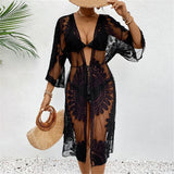 Sexy Embroidery Half Sleeve Chiffon Cardigan Tunic Beach Cover Up Cover-ups Beach Dress Beach Wear Beachwear Female Women V5510