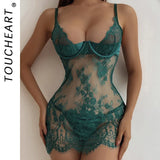 Toucheart Sexy Lingerie Lace Patchwork Mesh See-through Jumpsuit Sexy Suspender Push-up Body Shaping Separates Nightgown Suit