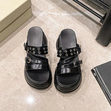 Summer Silver Chunky Platform Sandals Women Fashion Buckle Thick Bottom Slippers Woman Punk Wedges High Heels Sandalias Mujer