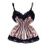Summer Velvet Pyjamas Set for Women Sleepwear Sleeveless Straps Nightwear Lace Trim Cami Top and Shorts Sets Sexy Lingerie