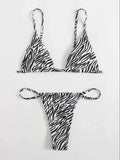 Women's Zebra Stripe Print Bikini Set Casual Sexy Backless Tie Swimwear Top Beach Vacation Two-Piece Swimsuit