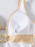 Golden Sparkling Deep V Neck Female Swimwear One Piece Swimsuit Women Backless Monokini High Leg Cut Bathing Suit Swim Beachwear