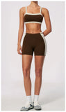 Summer Color Blocking Yoga Suit Women Shockproof Slim Sports Bra High Waist Hip Lift Shorts Gym Running Fitness Sets Tracksuit